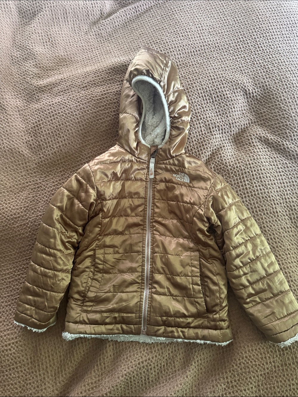 The North Face Kids Metallic Bronze Hooded Puffer Coat